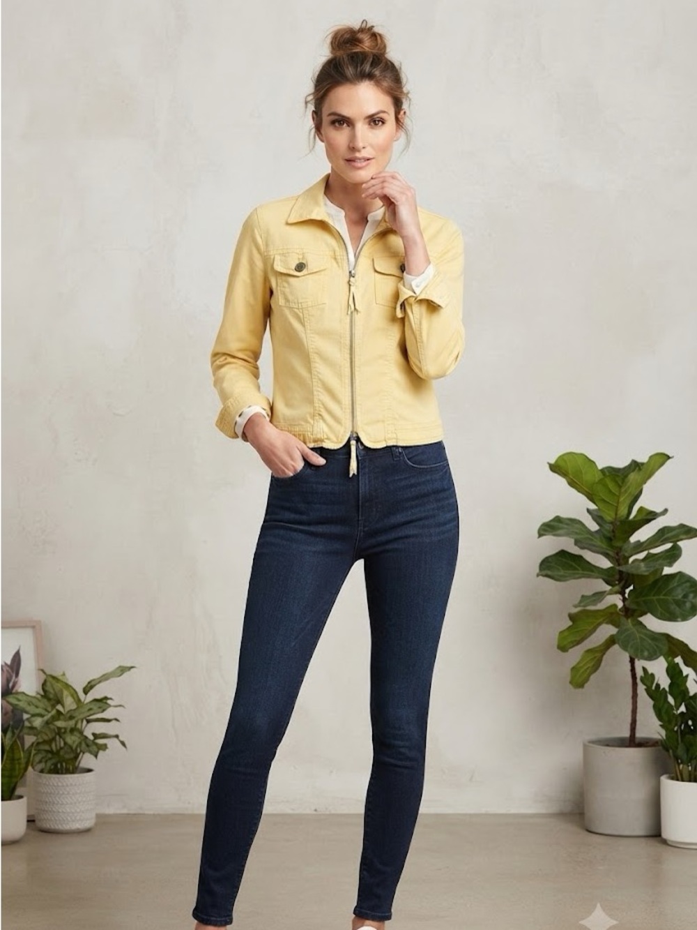 Christopher Blue Lightweight Yellow Zip-Front Jacket Size L